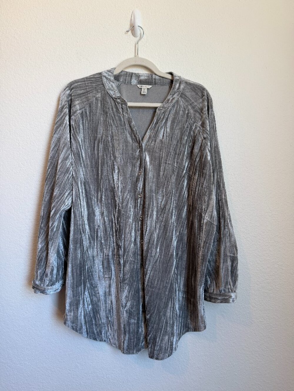 Silver Velvet Hippie Boho Western Button Up Tunic Blouse XL - Picture 2 of 8